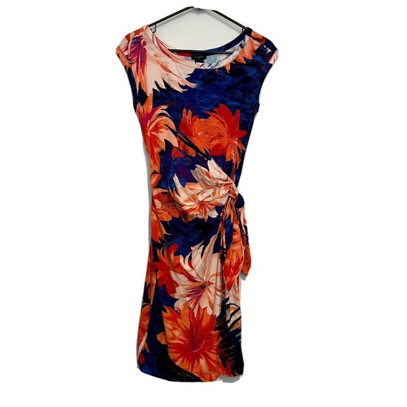 Ann Taylor Dresses Ann Taylor Bright Tropical Floral Orange Blue Faux Wrap Dress Women Size